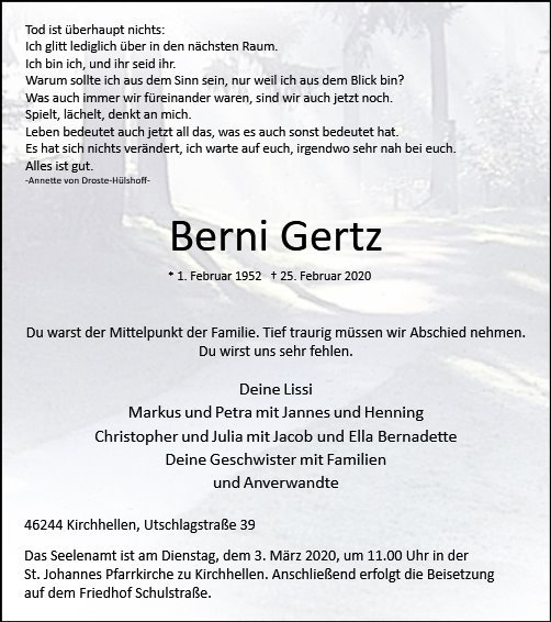Erinnerungsbild für Bernhard Gertz