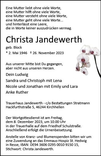 Erinnerungsbild für Christa Jandewerth