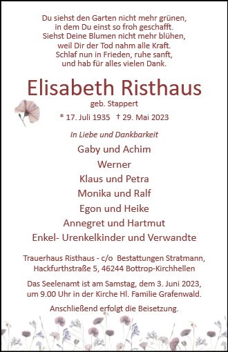 Erinnerungsbild für Elisabeth Risthaus