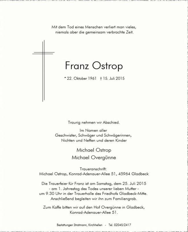 Erinnerungsbild für Franz Ostrop