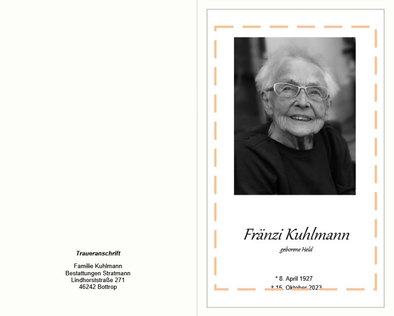 Erinnerungsbild für Franziska Kuhlmann