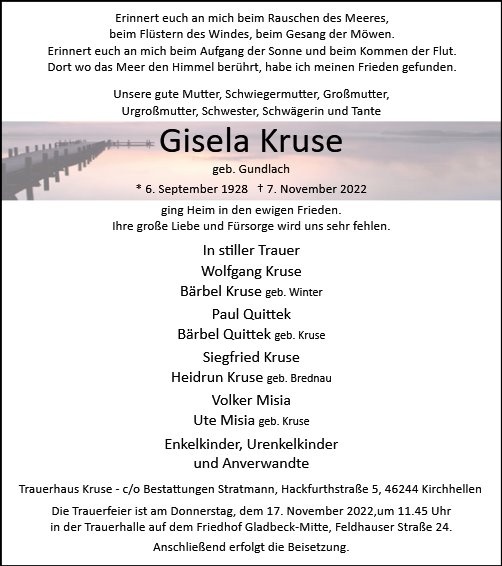 Erinnerungsbild für Gisela Kruse
