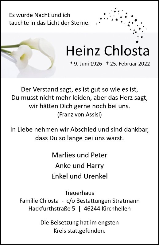 Erinnerungsbild für Heinz Chlosta