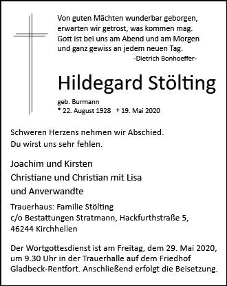 Erinnerungsbild für Hildegard Stölting