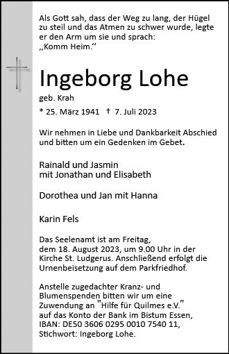 Erinnerungsbild für Ingeborg Lohe