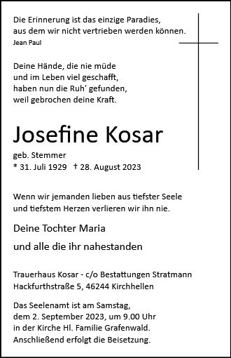 Erinnerungsbild für Josefine Kosar
