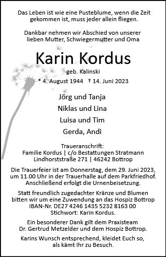 Erinnerungsbild für Karin Kordus
