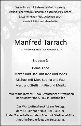 Erinnerungsbild für Manfred Tarrach