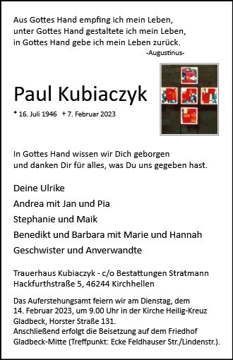 Erinnerungsbild für Paul Kubiaczyk
