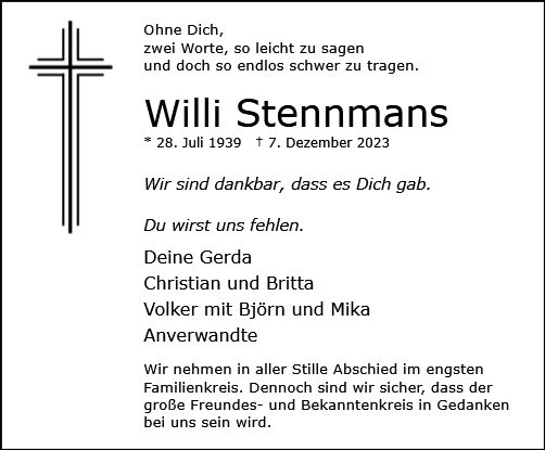 Erinnerungsbild für Willi Stennmans