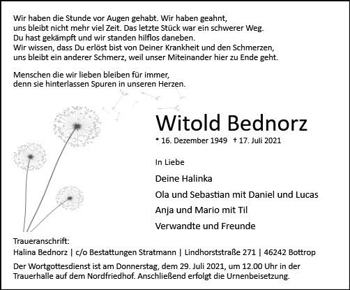 Erinnerungsbild für Witold Bednorz